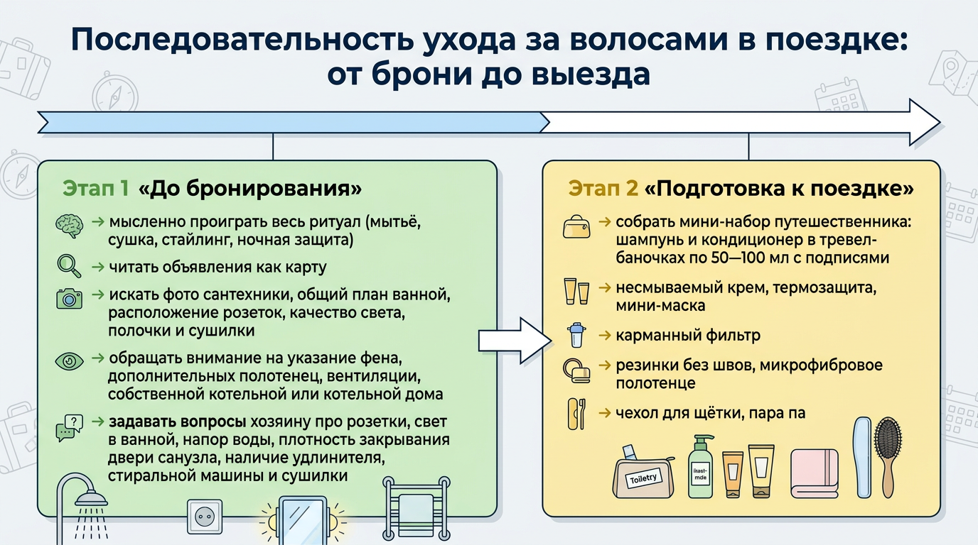 Последовательность ухода за волосами в поездке